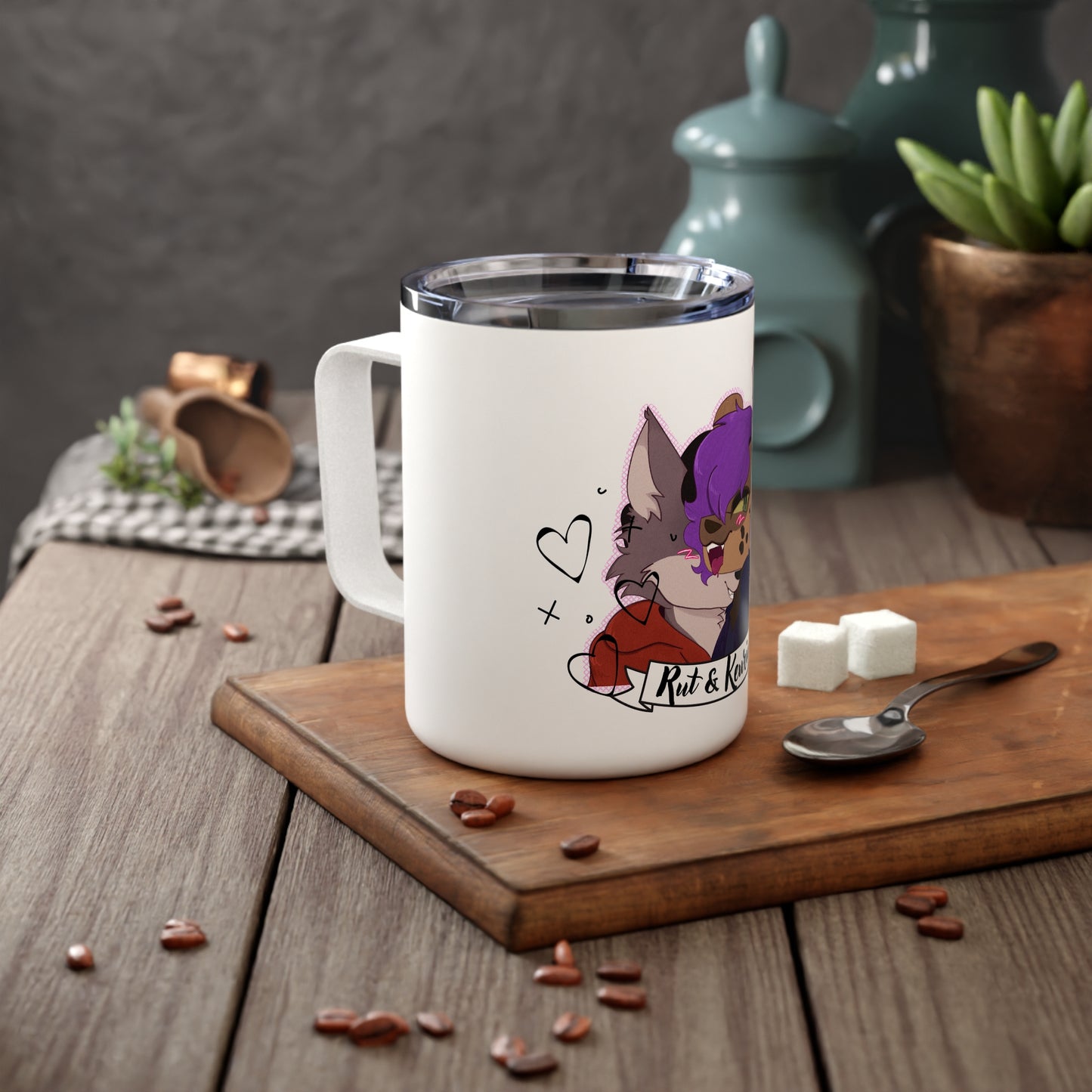 Insulated Coffee Mug — Cute Furry Couple "Rit & Kevnig" 10oz Travel Tumbler